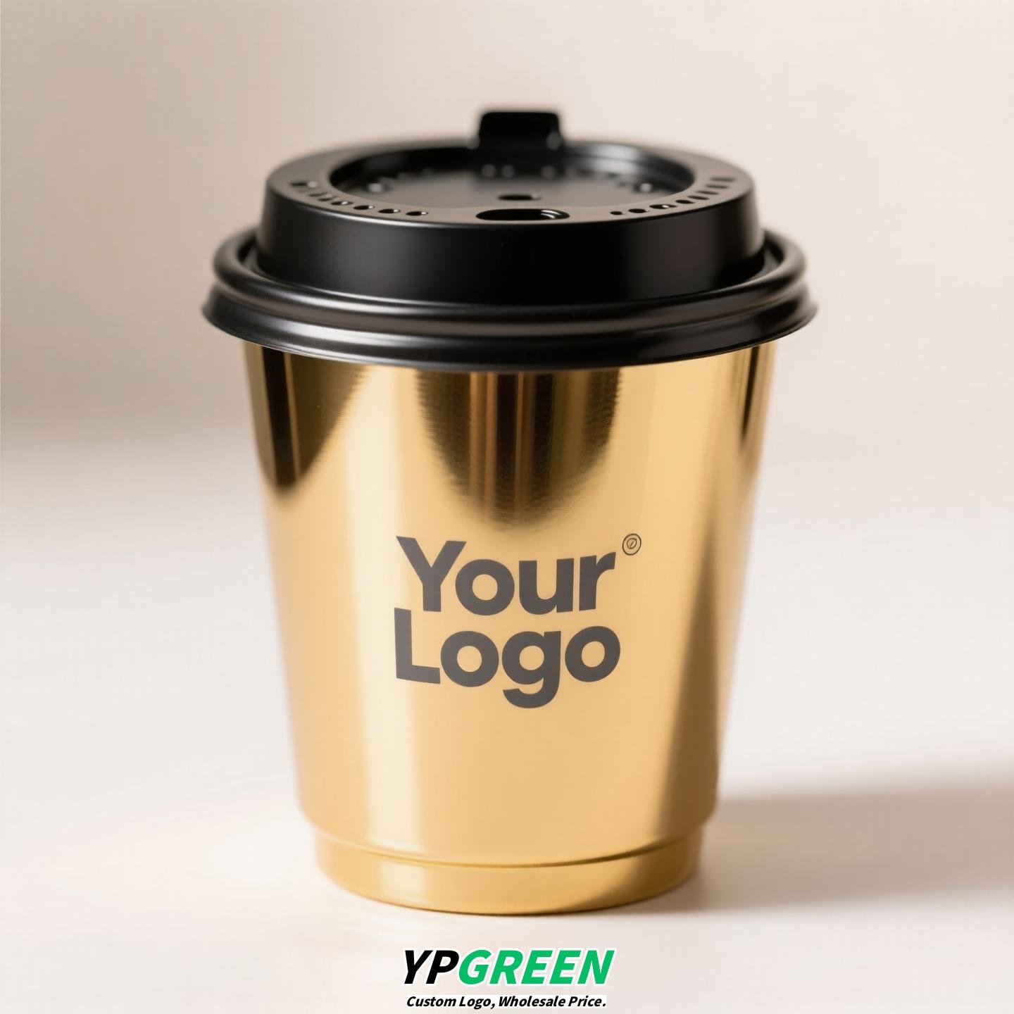 Black & Gold Hot Stamped Tea Cup | Double-Layer Cardboard Coffee Cup | Premium Disposable Packaging
