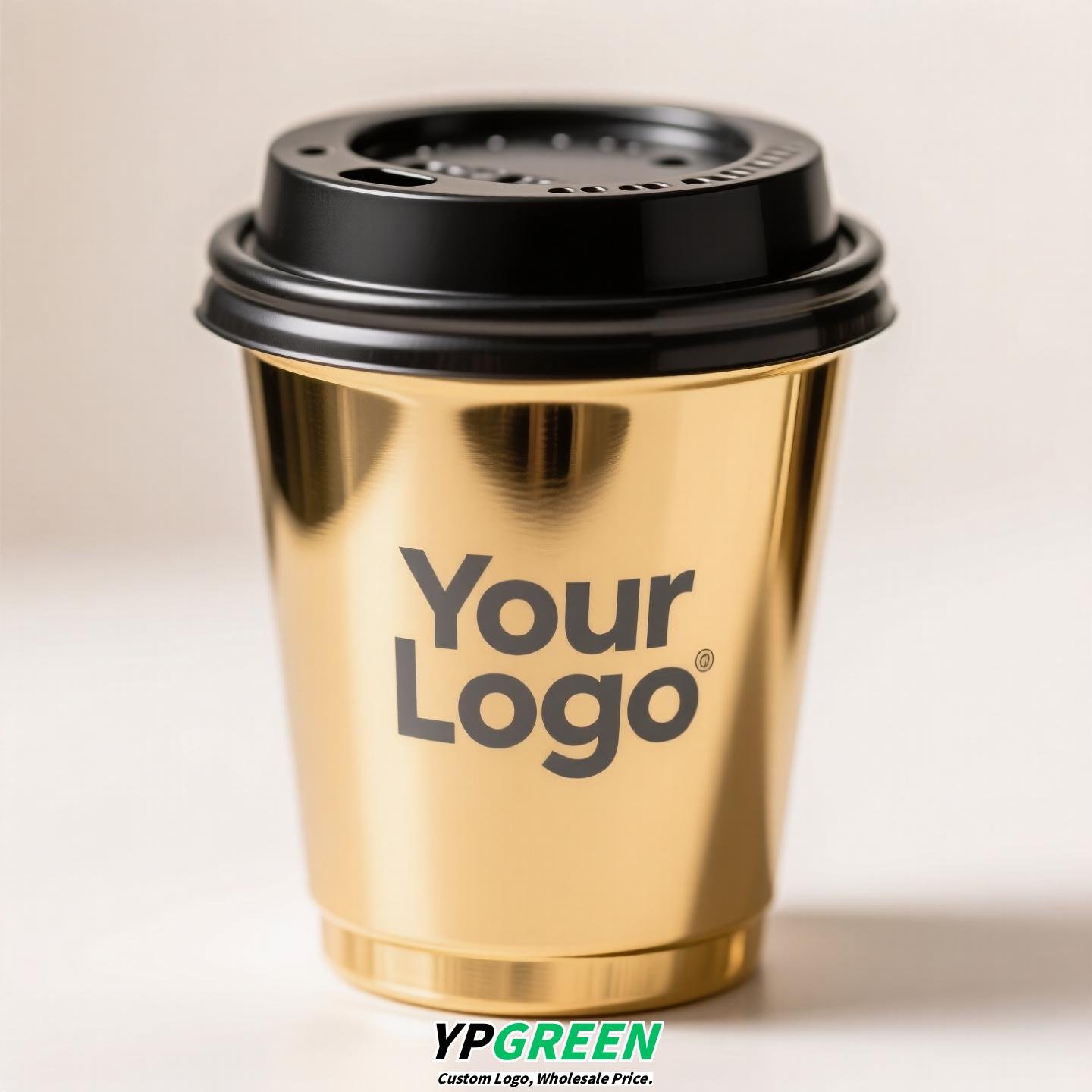 Black & Gold Hot Stamped Tea Cup | Double-Layer Cardboard Coffee Cup | Premium Disposable Packaging