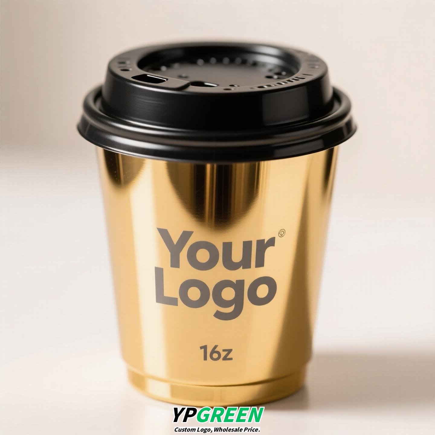 Black & Gold Hot Stamped Tea Cup | Double-Layer Cardboard Coffee Cup | Premium Disposable Packaging