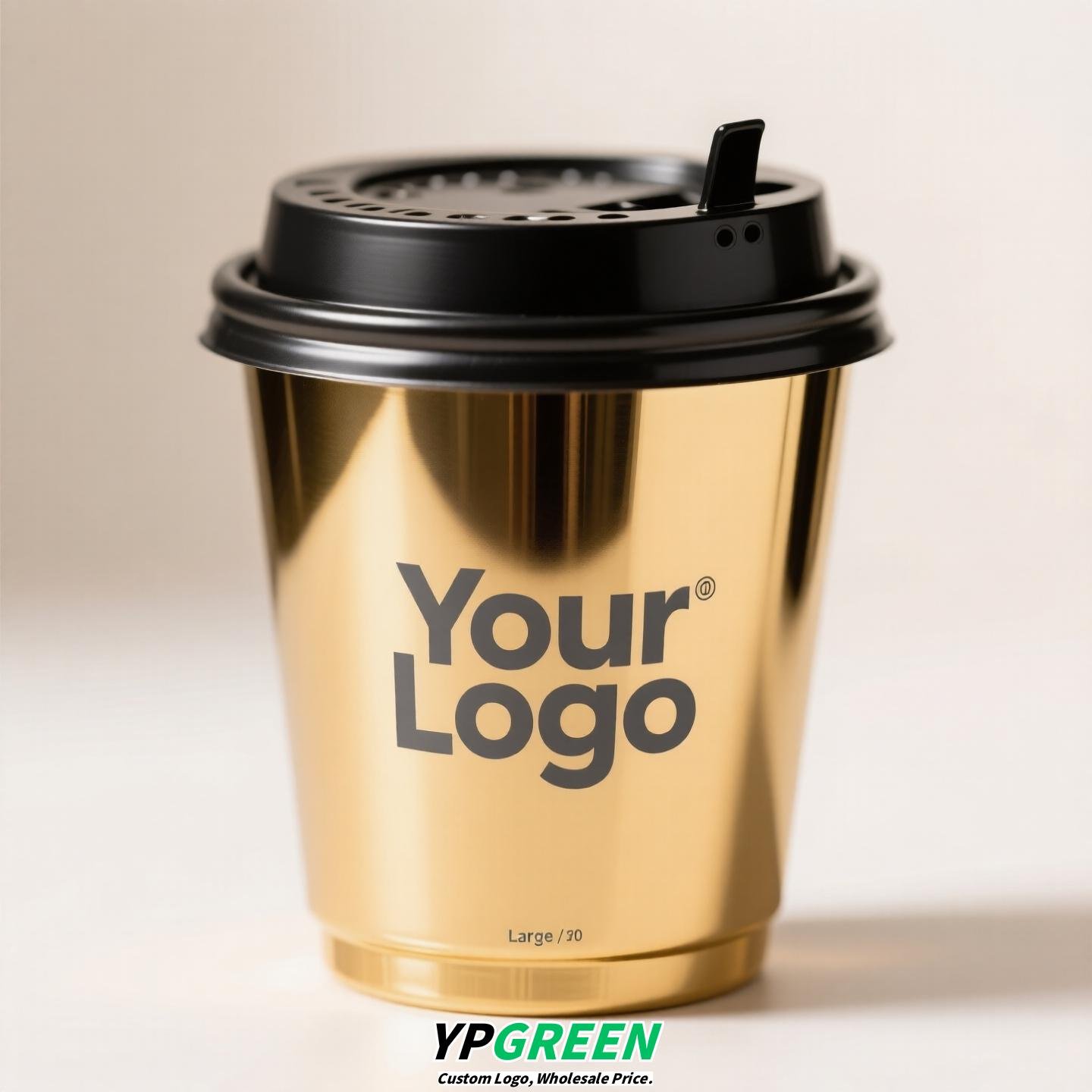 Black & Gold Hot Stamped Tea Cup | Double-Layer Cardboard Coffee Cup | Premium Disposable Packaging
