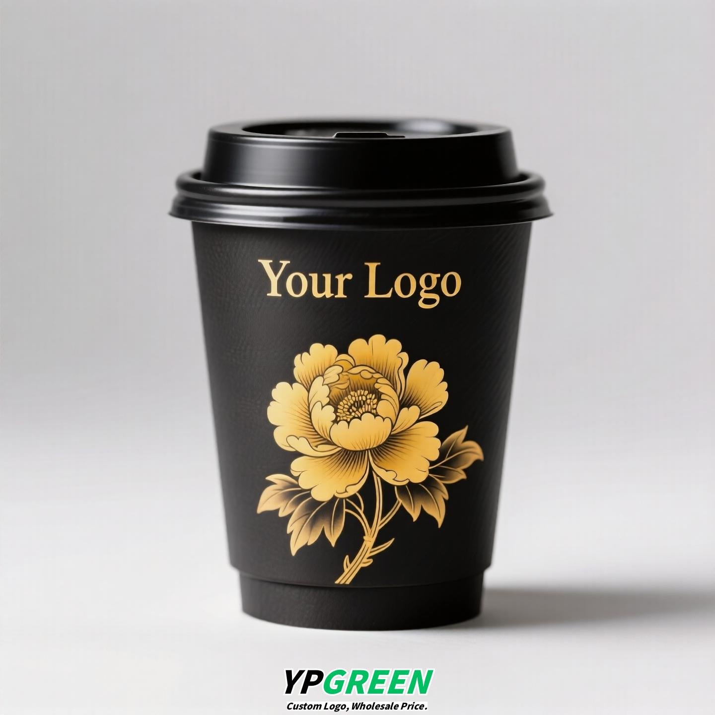 Disposable Tea Drink Paper Cup | Gold Stamping Chinese Style Design | Thickened Double-Laminated Hot & Cold Cup with Custom Logo Printing