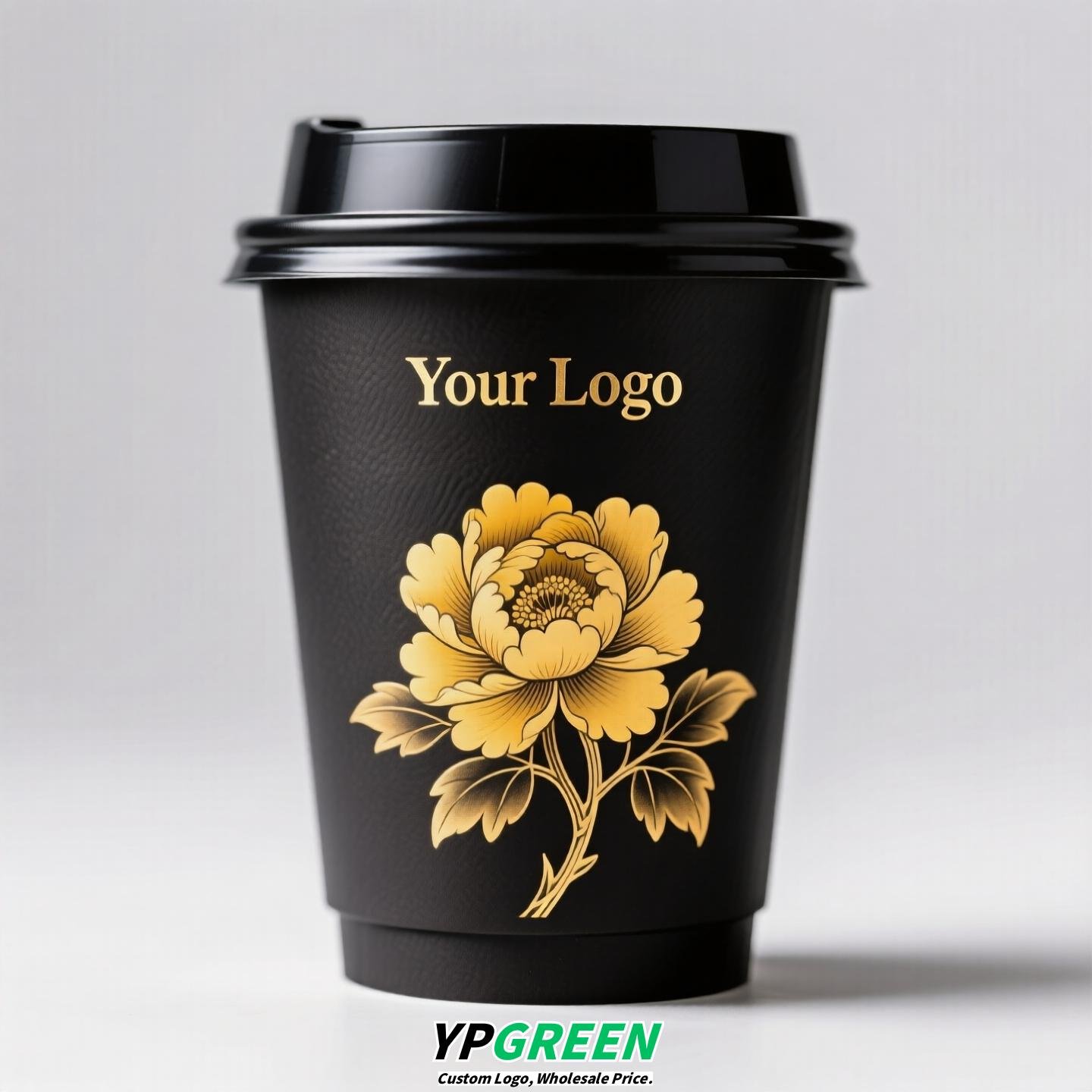 Disposable Tea Drink Paper Cup | Gold Stamping Chinese Style Design | Thickened Double-Laminated Hot & Cold Cup with Custom Logo Printing
