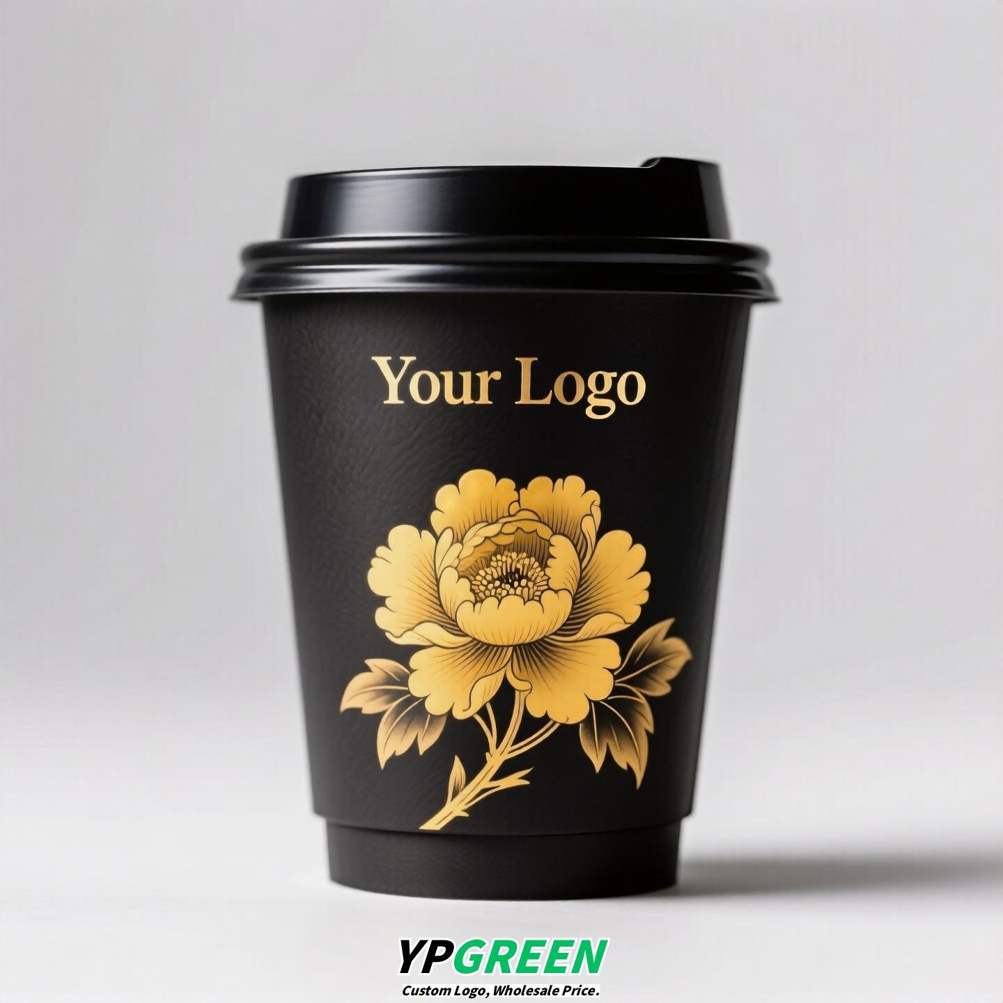 Disposable Tea Drink Paper Cup | Gold Stamping Chinese Style Design | Thickened Double-Laminated Hot & Cold Cup with Custom Logo Printing
