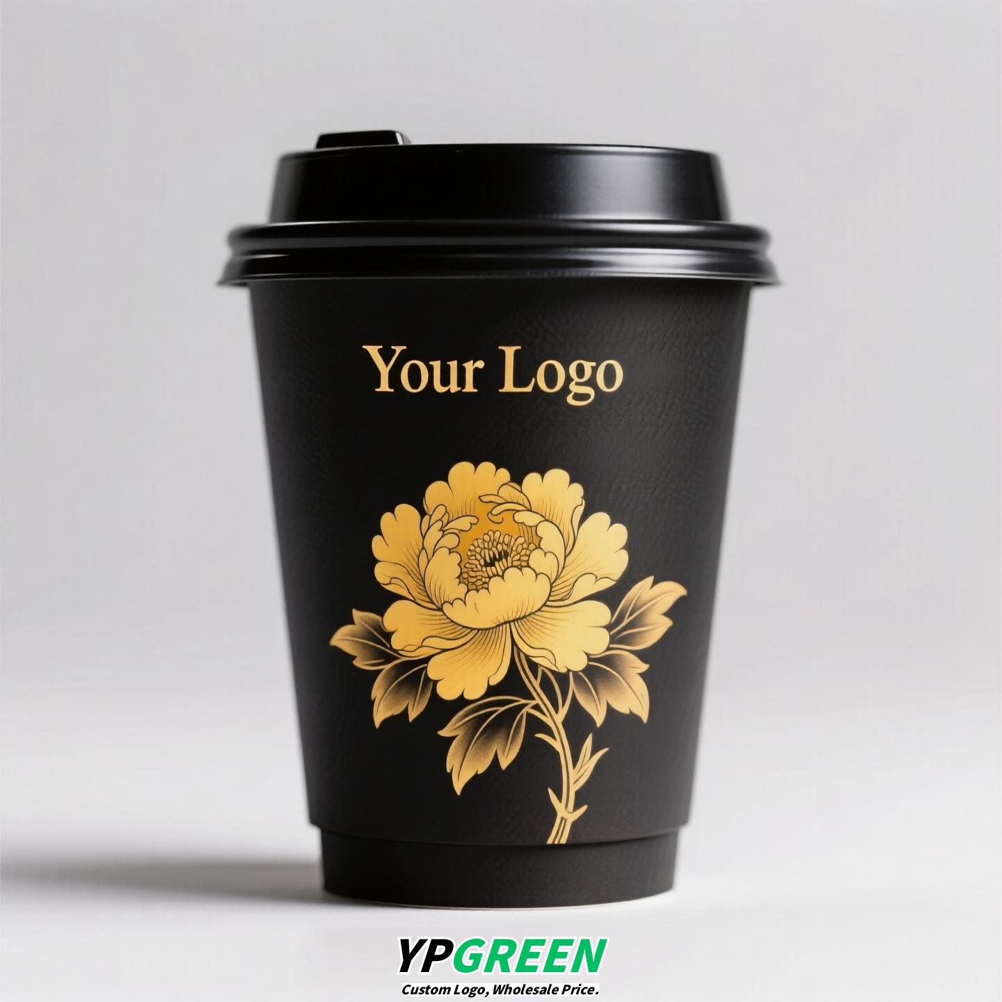 Disposable Tea Drink Paper Cup | Gold Stamping Chinese Style Design | Thickened Double-Laminated Hot & Cold Cup with Custom Logo Printing