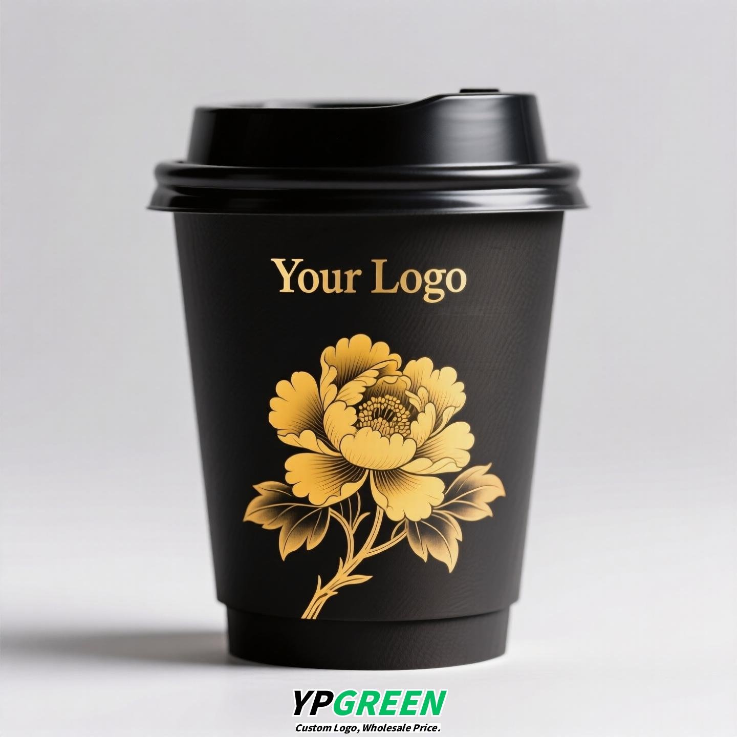 Disposable Tea Drink Paper Cup | Gold Stamping Chinese Style Design | Thickened Double-Laminated Hot & Cold Cup with Custom Logo Printing