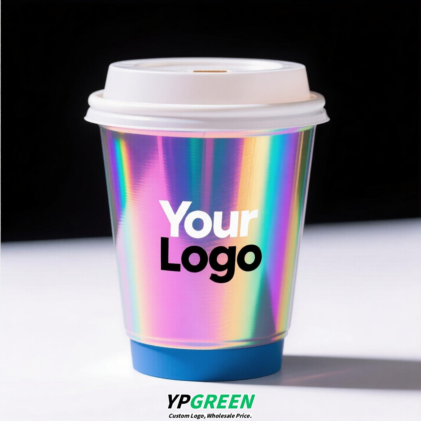 10oz Silver Laser Coffee Cup | Trendy Holographic Finish | 330ml Metallic Disposable Hot Drink Cup