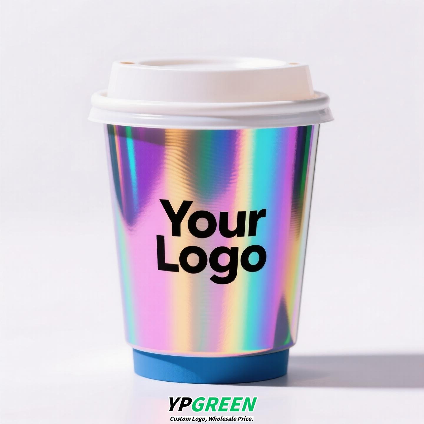 10oz Silver Laser Coffee Cup | Trendy Holographic Finish | 330ml Metallic Disposable Hot Drink Cup