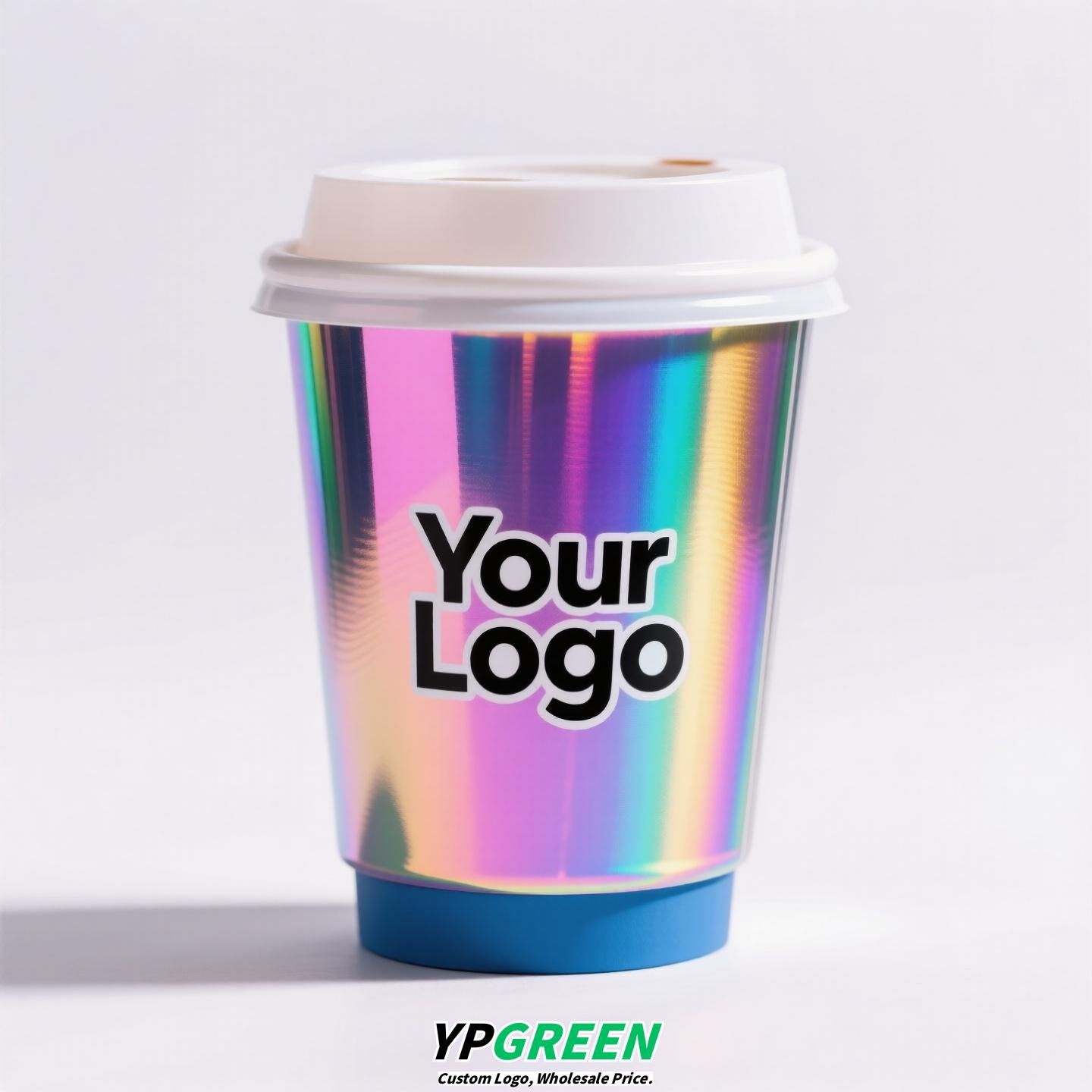 10oz Silver Laser Coffee Cup | Trendy Holographic Finish | 330ml Metallic Disposable Hot Drink Cup