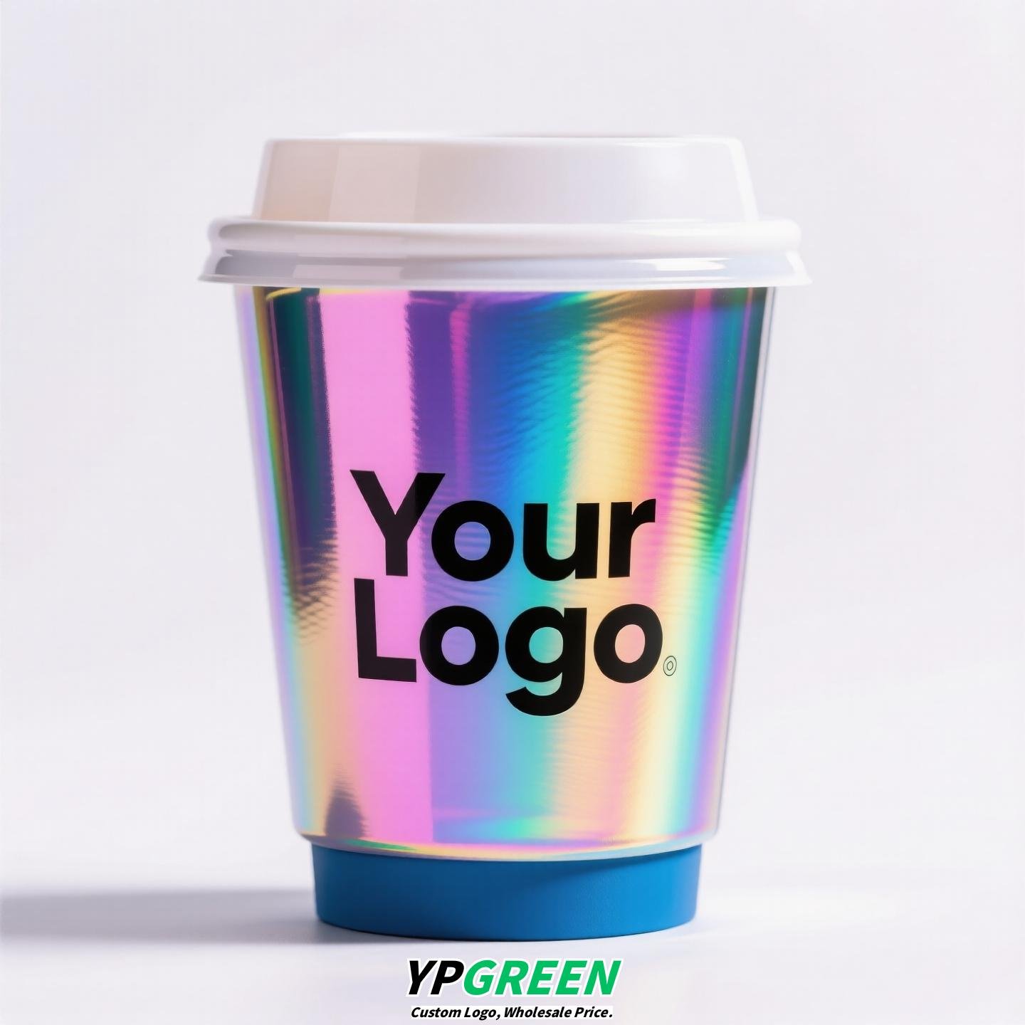 10oz Silver Laser Coffee Cup | Trendy Holographic Finish | 330ml Metallic Disposable Hot Drink Cup
