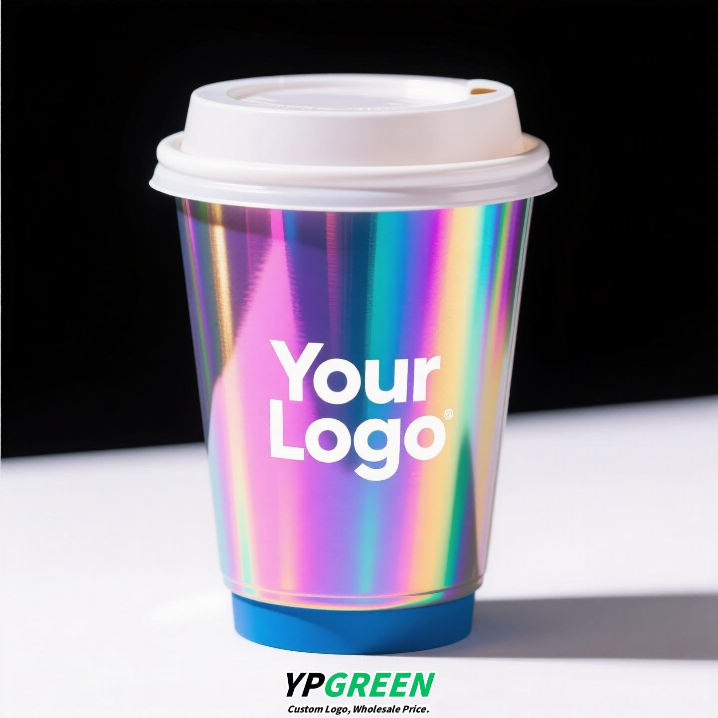 10oz Silver Laser Coffee Cup | Trendy Holographic Finish | 330ml Metallic Disposable Hot Drink Cup