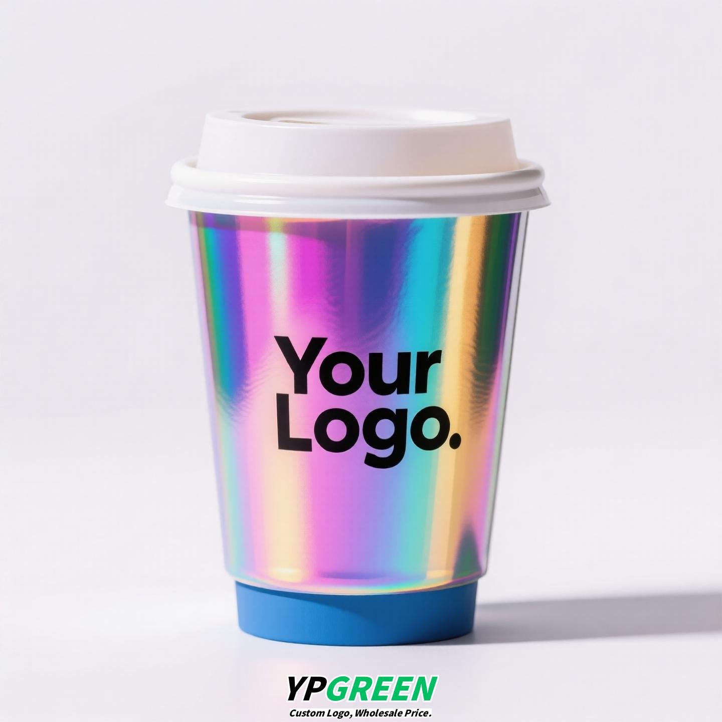 10oz Silver Laser Coffee Cup | Trendy Holographic Finish | 330ml Metallic Disposable Hot Drink Cup