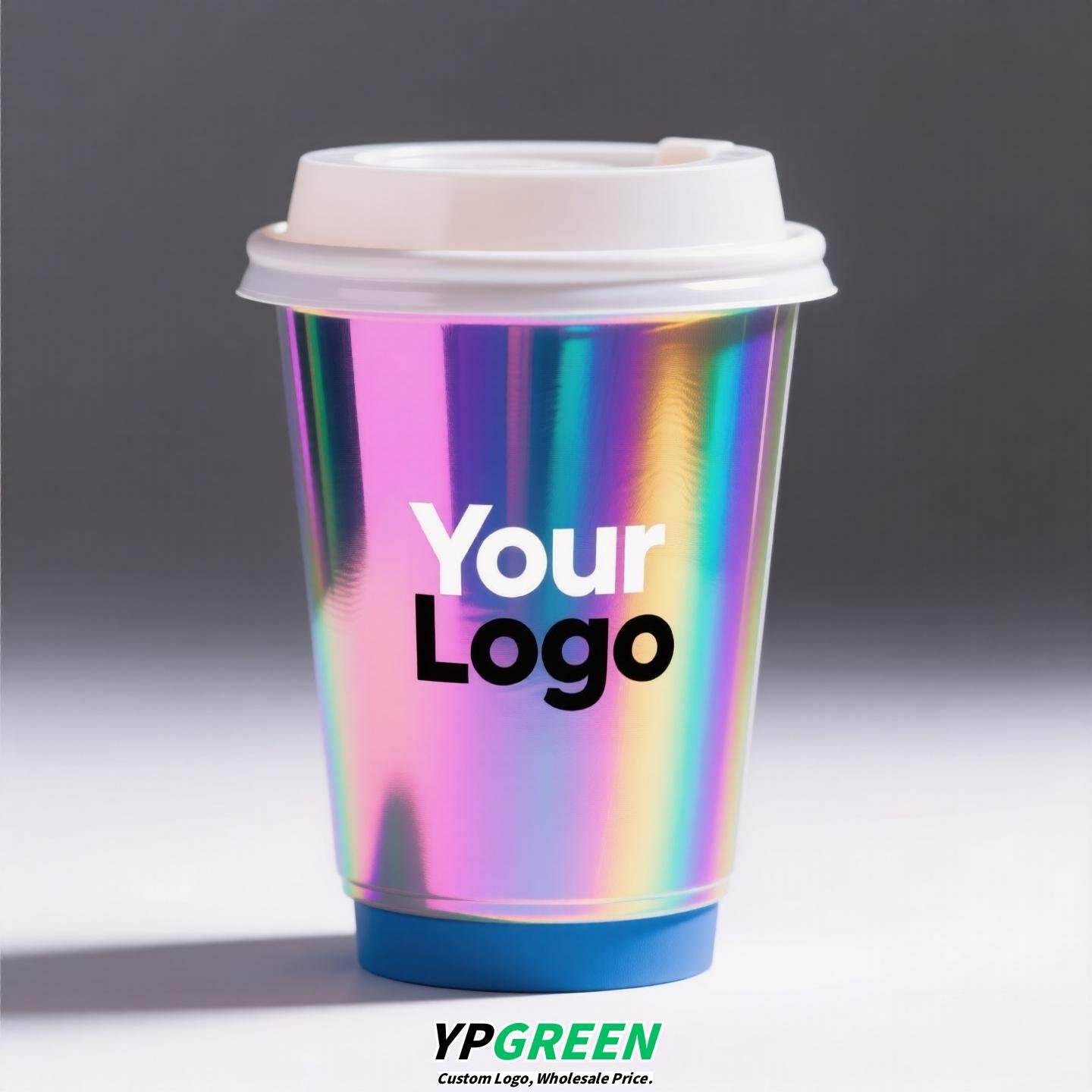 10oz Silver Laser Coffee Cup | Trendy Holographic Finish | 330ml Metallic Disposable Hot Drink Cup