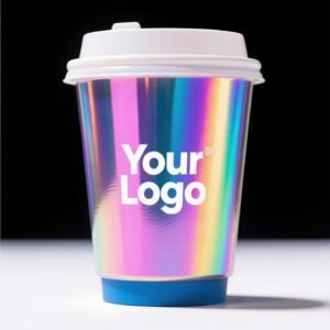 10oz Silver Laser Coffee Cup | Trendy Holographic Finish | 330ml Metallic Disposable Hot Drink Cup