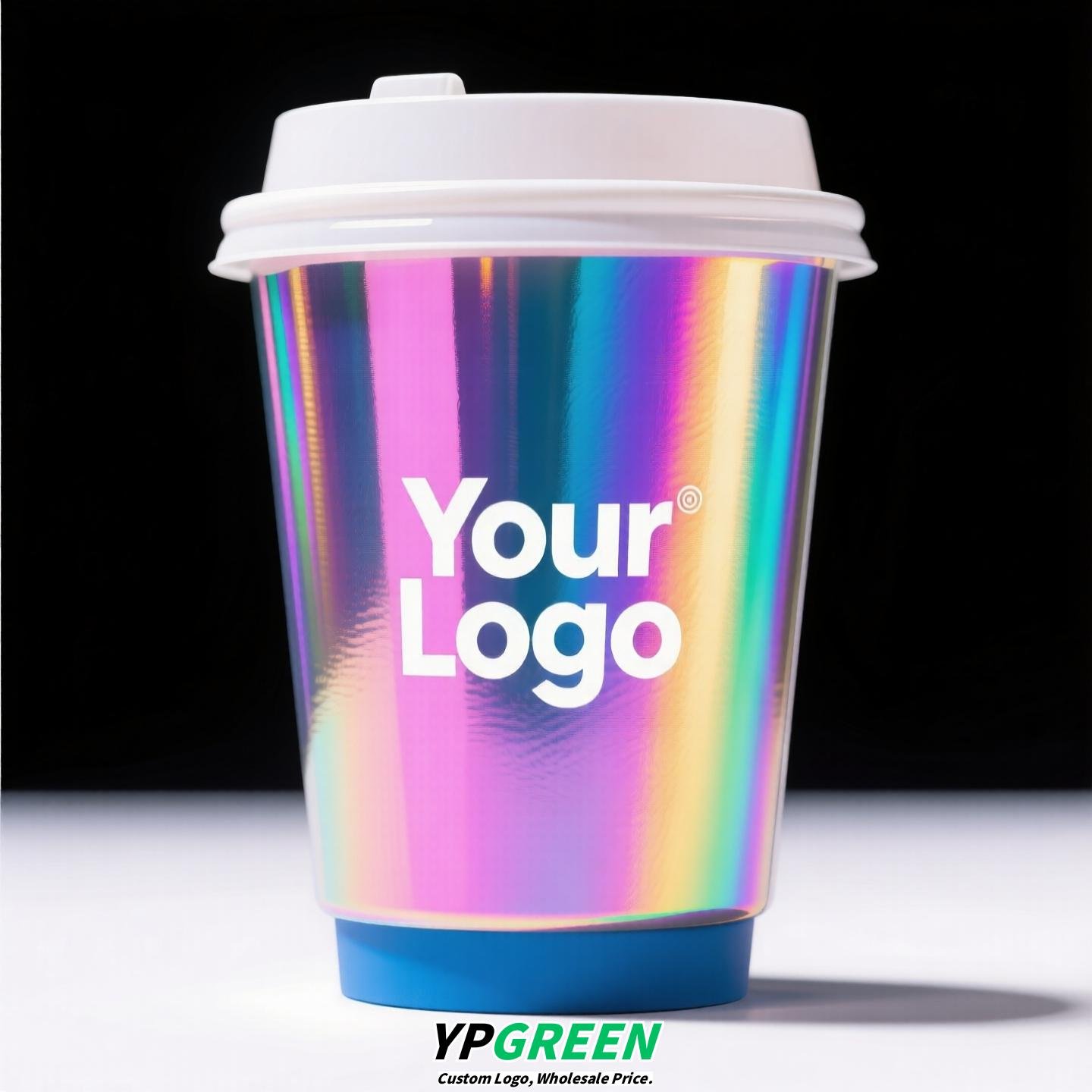 10oz Silver Laser Coffee Cup | Trendy Holographic Finish | 330ml Metallic Disposable Hot Drink Cup