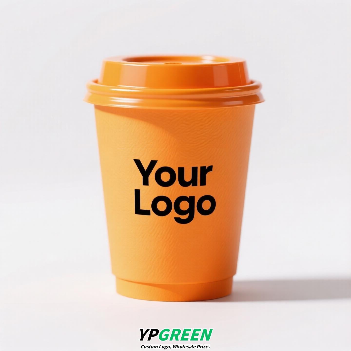 Yellow Coffee Paper Cup with Lid | Double Wall Disposable Hot Drink Cup | Anti-Scald Thickened Cup with Custom Printing