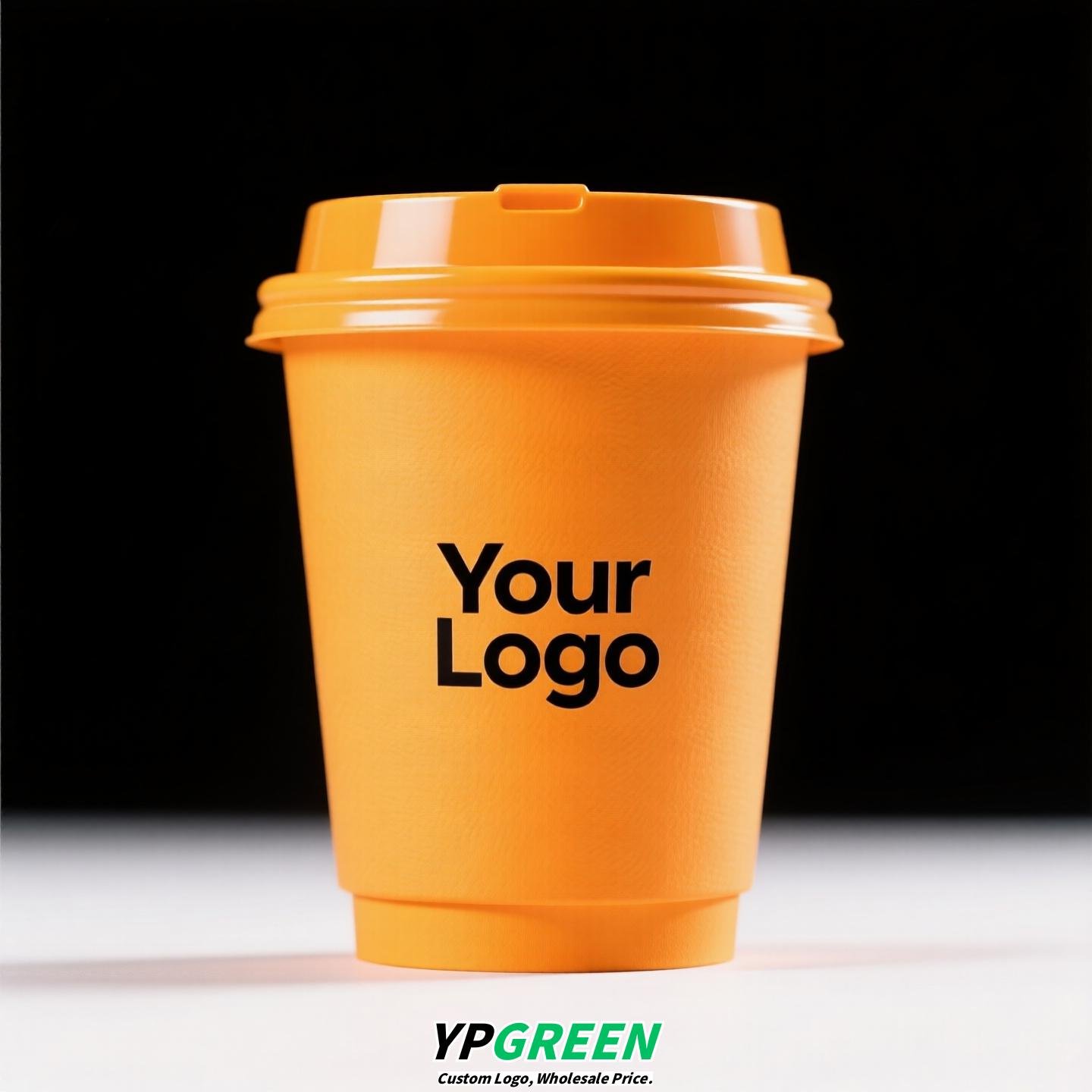 Yellow Coffee Paper Cup with Lid | Double Wall Disposable Hot Drink Cup | Anti-Scald Thickened Cup with Custom Printing