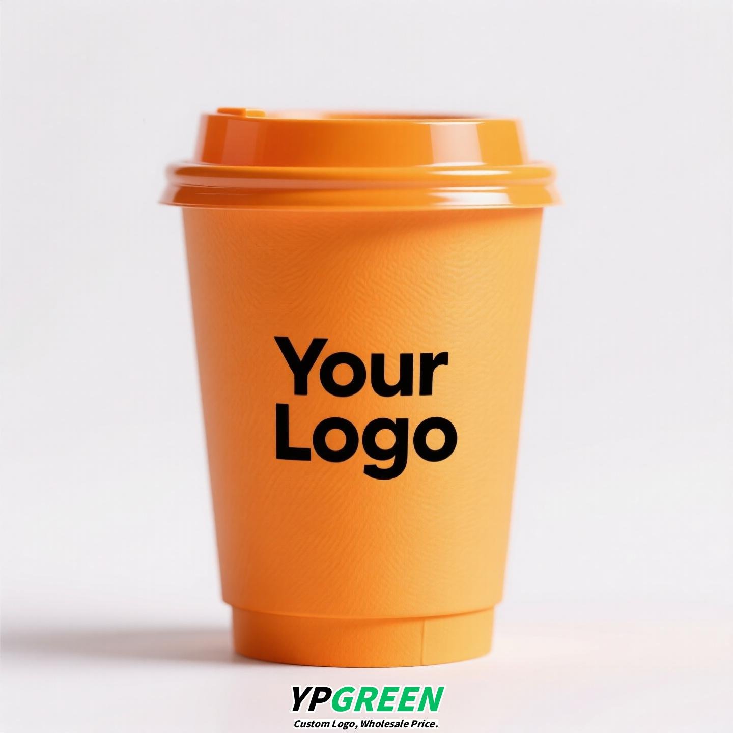 Yellow Coffee Paper Cup with Lid | Double Wall Disposable Hot Drink Cup | Anti-Scald Thickened Cup with Custom Printing
