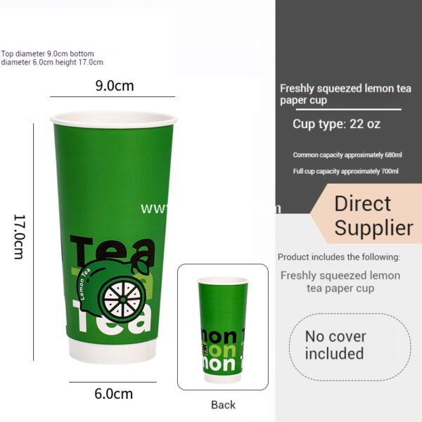 22 oz Fresh Green Disposable Lemon Tea Cups – 700ml Double PE Coated Paper with PET Lid for Cold Beverages
