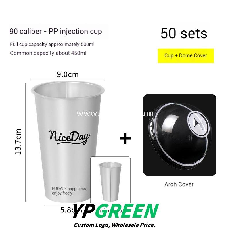 Hot Stamping Silver Cup Sleeve + 90mm PP Cup + Creative White Card Handle Holder