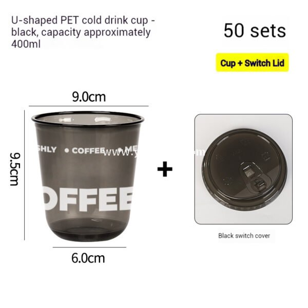 Disposable 400ml PET Cold Drink Cup + U-Shaped Lid + Foaming Lock Sleeve for Takeaway Factory