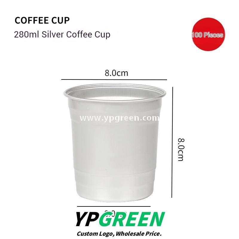 280ml 500ml Silver Brushed Aluminum Coffee Cups – 98x103x72mm Food Grade Lined Hot & Cold Drink Cups Wholesale