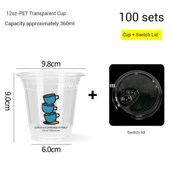 12oz PET Clear Cup + White Utensils Coffee Paper Cup | Flat Oil-Proof Back-Sealed Bag & Single/Double Cup Carrier