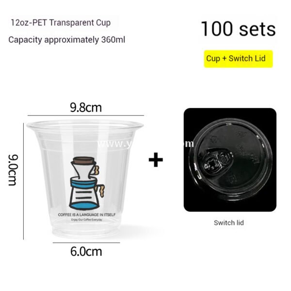 12oz PET Clear Cup + White Utensils Coffee Paper Cup | Flat Oil-Proof Back-Sealed Bag & Single/Double Cup Carrier