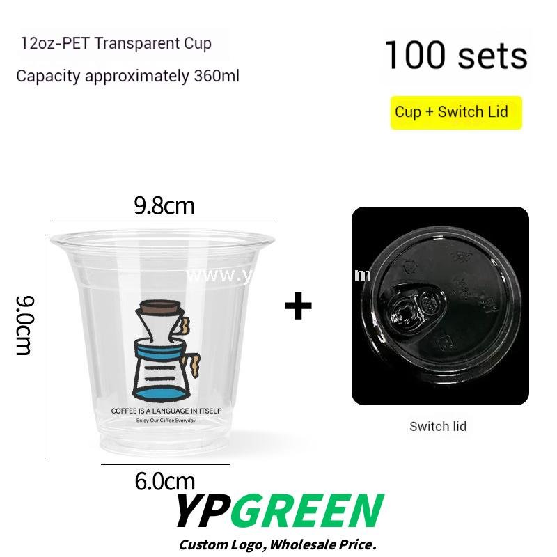 12oz PET Clear Cup + White Utensils Coffee Paper Cup | Flat Oil-Proof Back-Sealed Bag & Single/Double Cup Carrier