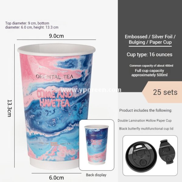 16oz Ocean Painting Style Embossed Hollow Coffee Paper Cups – 480ml Double Wall Milk Tea Cups Factory Wholesale