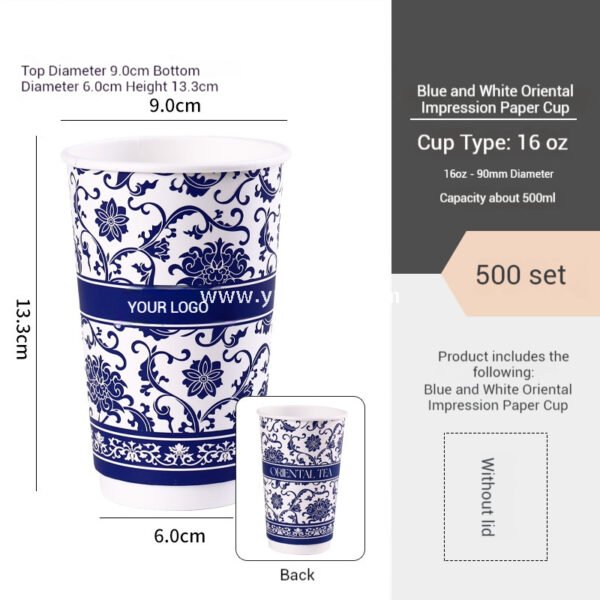 12oz/16oz/20oz Blue & White Porcelain Style Milk Tea Paper Cups with Insulated Non-Woven Aluminum Foil Bag