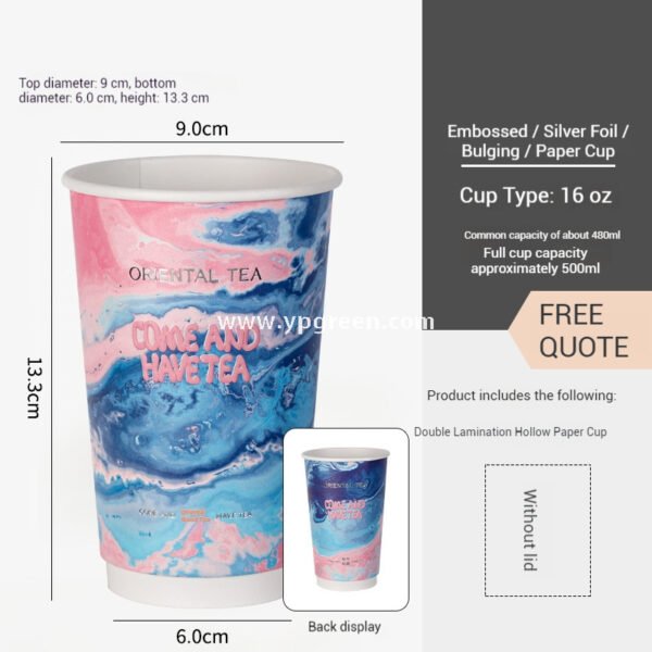 16oz Ocean Painting Style Embossed Hollow Coffee Paper Cups – 480ml Double Wall Milk Tea Cups Factory Wholesale