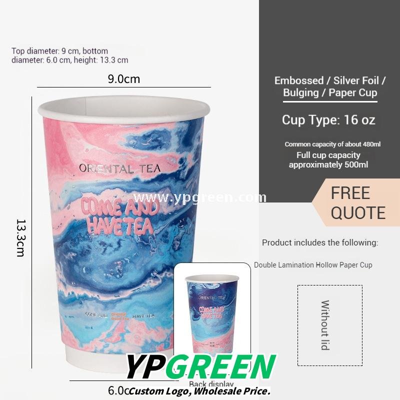 16oz Ocean Painting Style Embossed Hollow Coffee Paper Cups – 480ml Double Wall Milk Tea Cups Factory Wholesale