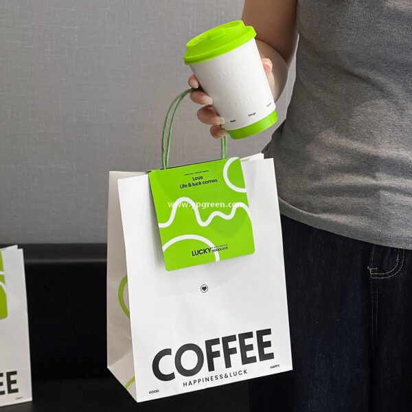 420ml Deep Embossed Coffee Cup with Fluorescent Green Lid + COFFEE Tote Bag – Double PE Lined Hot & Cold Cup Wholesale