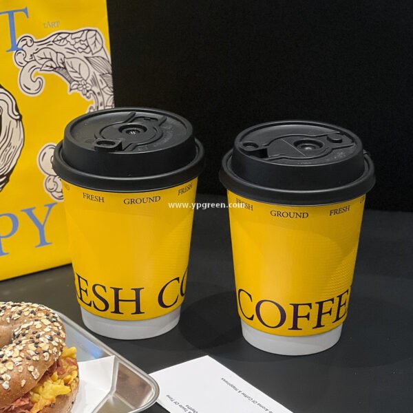 12oz Yellow Embossed Hollow Paper Cup 400ml Double Wall Coffee Cup 9x6x11.2cm Supplier