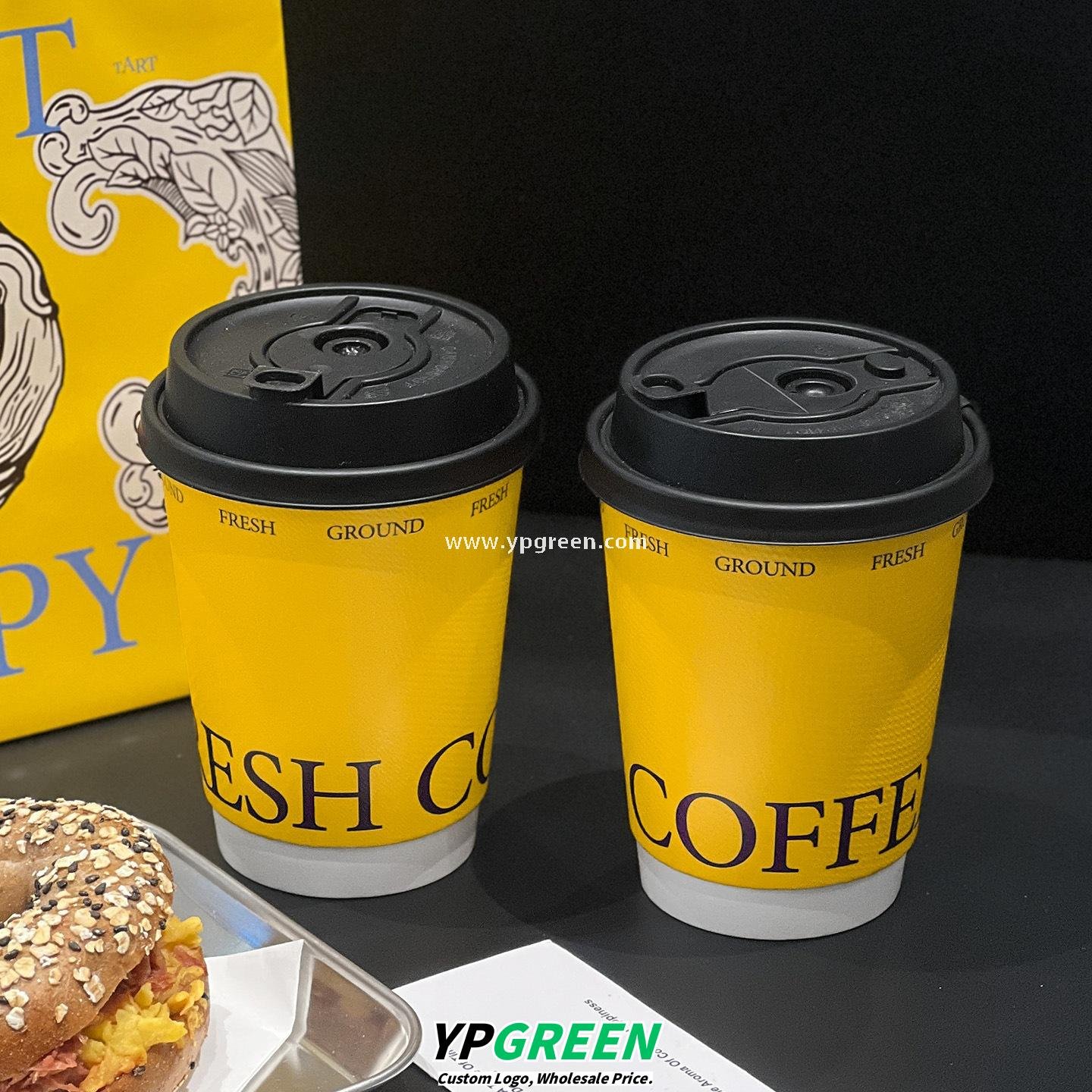 12oz Yellow Embossed Hollow Paper Cup 400ml Double Wall Coffee Cup 9x6x11.2cm Supplier