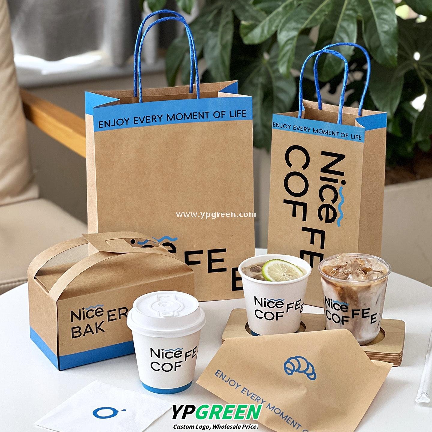 400ml 8oz Double-Laminated Coffee Paper Cup + Original DuPont Handbag + Kraft Paper Box + Laminated Triangle Bag