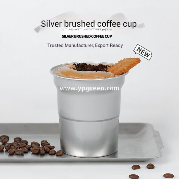 280ml 500ml Silver Brushed Aluminum Coffee Cups – 98x103x72mm Food Grade Lined Hot & Cold Drink Cups Wholesale