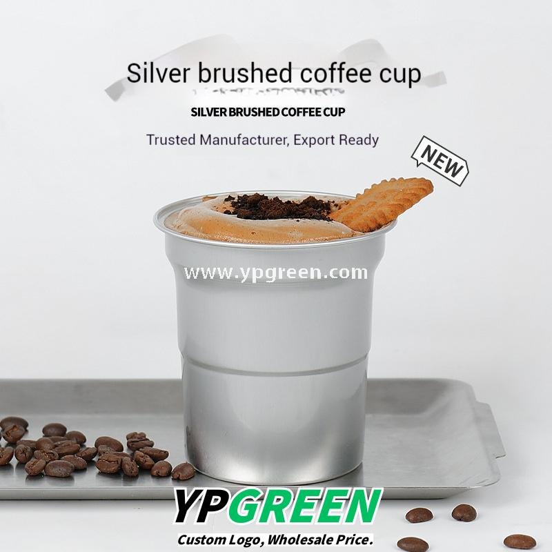 280ml 500ml Silver Brushed Aluminum Coffee Cups – 98x103x72mm Food Grade Lined Hot & Cold Drink Cups Wholesale