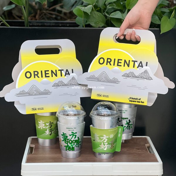 Hot Stamping Silver Cup Sleeve + 90mm PP Cup + Creative White Card Handle Holder