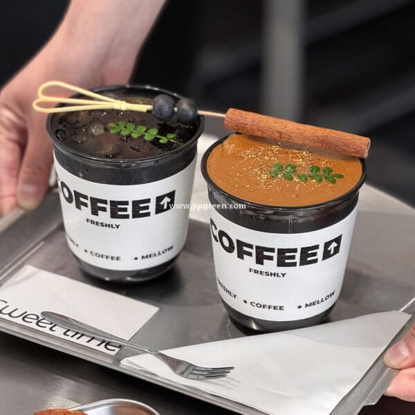 Disposable 400ml PET Cold Drink Cup + U-Shaped Lid + Foaming Lock Sleeve for Takeaway Factory