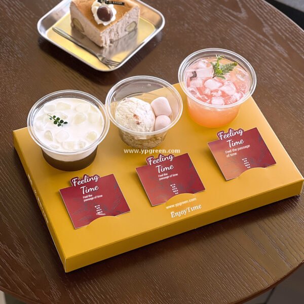 Yellow Creative Paper Cup Tray | 3-Cup Coffee & Milk Tea Holder with Card Slot - Wholesale Prices, Factory Direct