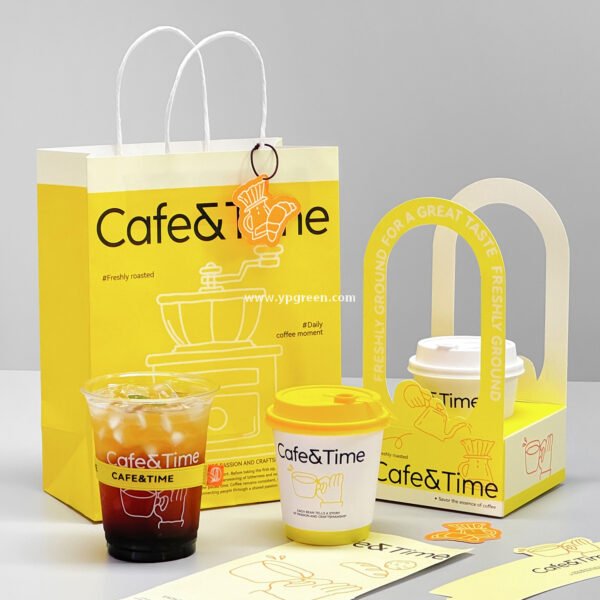 Hot & Cold Drink Cup Set | 330ml Yellow Tactile Paper Cup + 500ml PET Clear Cup