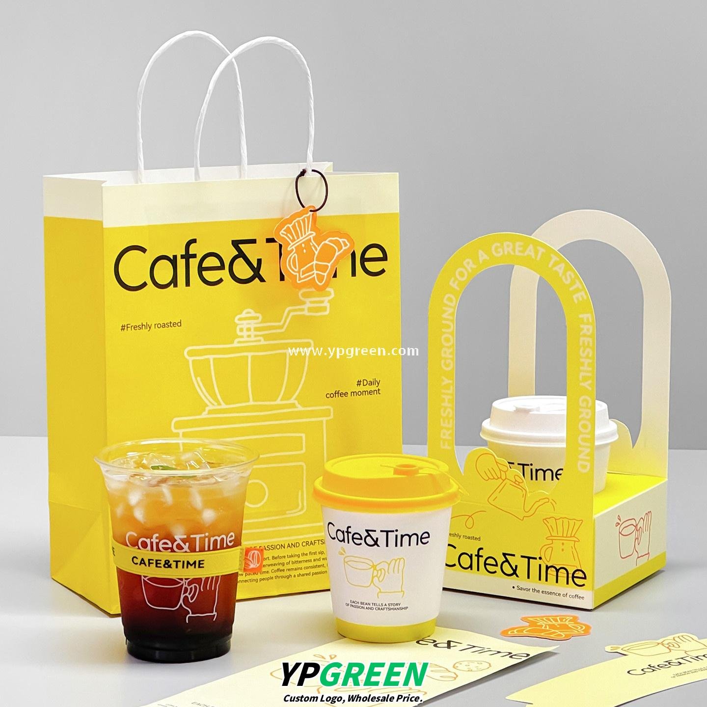 Hot & Cold Drink Cup Set | 330ml Yellow Tactile Paper Cup + 500ml PET Clear Cup