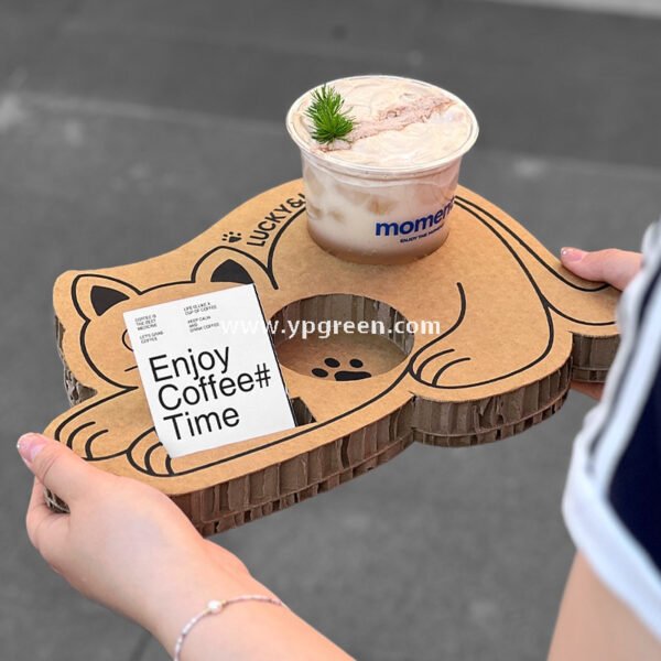 Cat Design Coffee Cup Carrier | Honeycomb Corrugated Cardboard Drink Tray Supplier