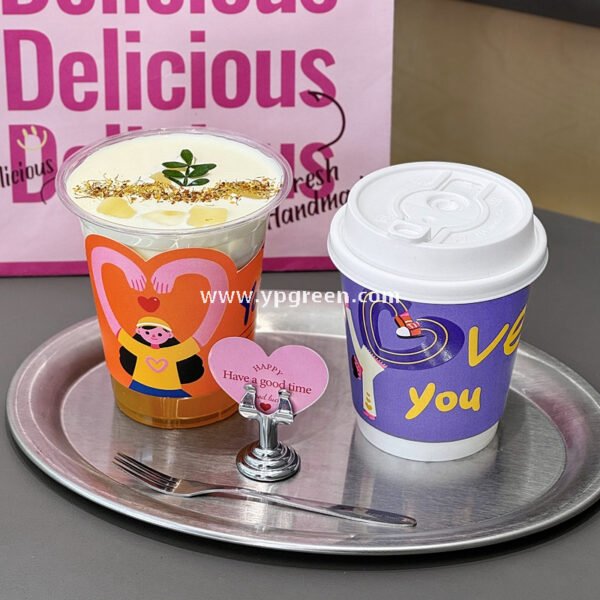 330ml Valentine’s Day Coffee Cup | Food-Grade Paper Cup with Romantic Touch Film & Double Coating