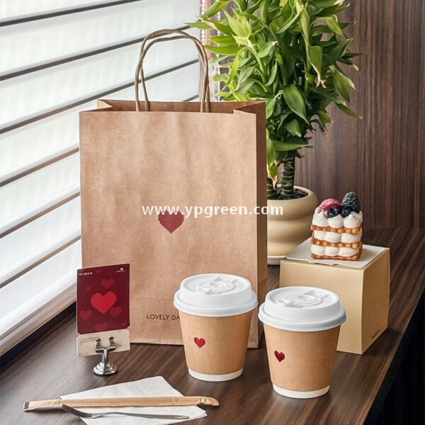 Eco Kraft Coffee Cup 280ml | Heart Gold Stamping Disposable Paper Cup Factory