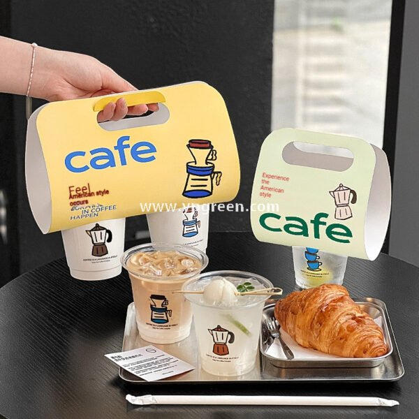 12oz PET Clear Cup + White Utensils Coffee Paper Cup | Flat Oil-Proof Back-Sealed Bag & Single/Double Cup Carrier