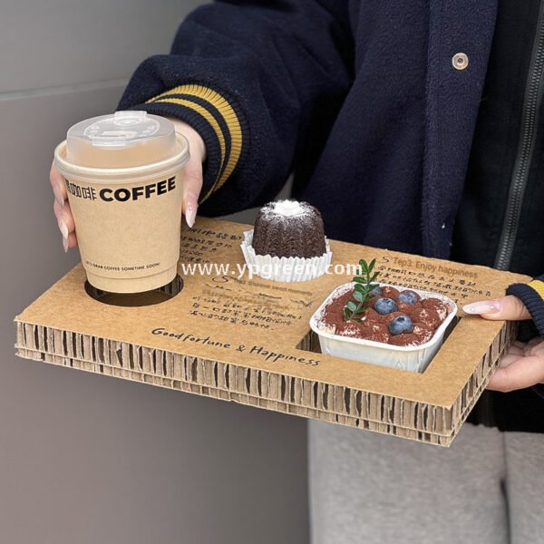 10oz Bamboo Pulp Double-Wall Coffee Cup with Lid | Disposable Paper Cup + Honeycomb Holder + Custom Logo