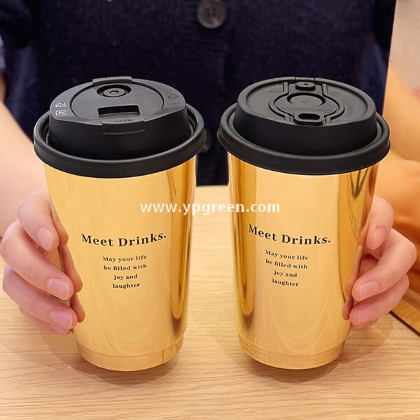 Black & Gold Hot Stamped Tea Cup | Double-Layer Cardboard Coffee Cup | Premium Disposable Packaging