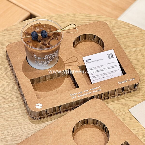 Square Coffee Combo Cup Tray | Honeycomb Corrugated Cardboard Cup Holder | Disposable Logo-Printed Beverage Carrier for Coffee & Milk Tea